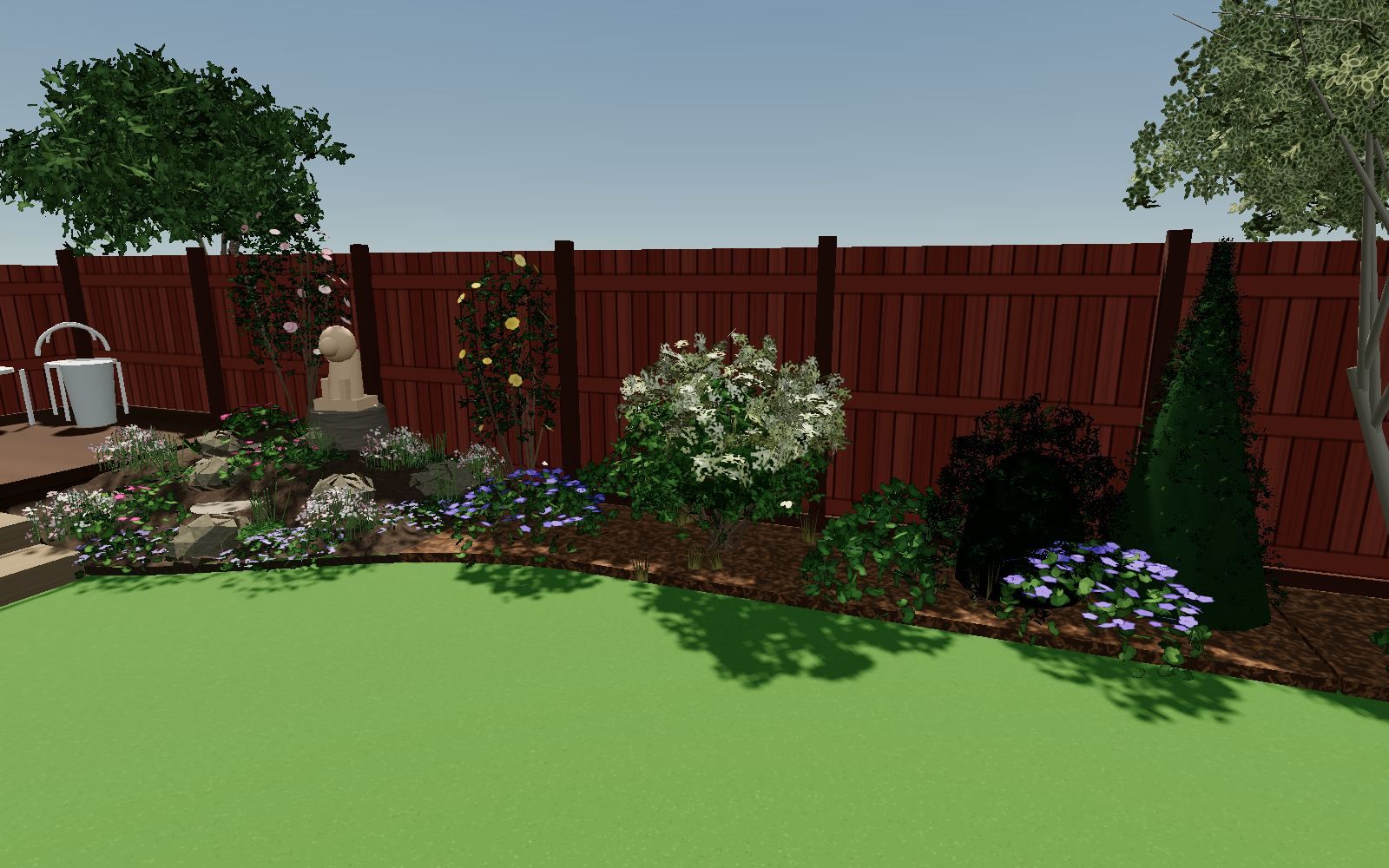 A 3D view of a planted border