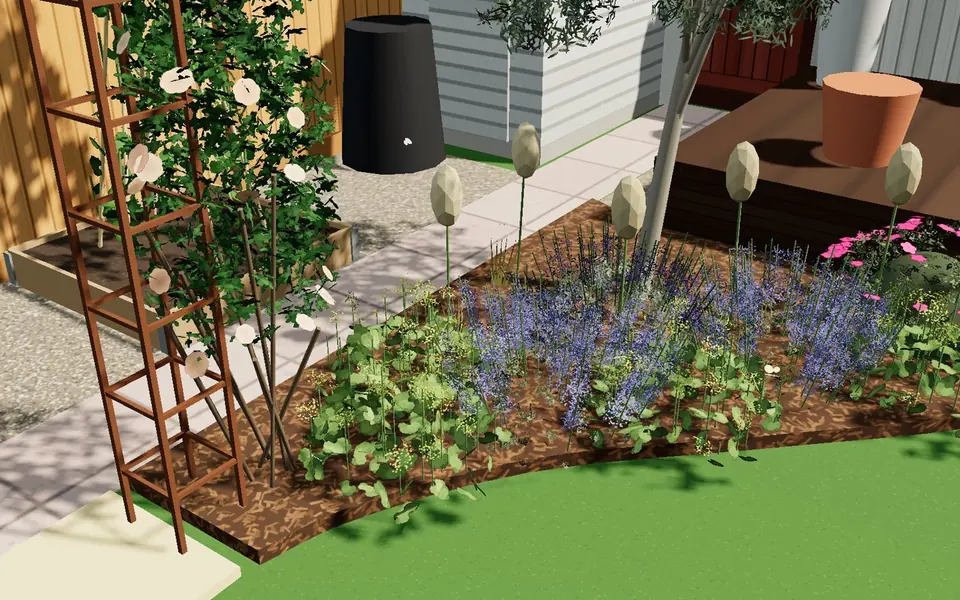 A planted border from one of Hetty’s 3D garden plans